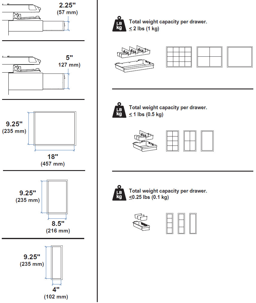 Technical Drawing for Ergotron 98-602-030 CF Pro Drawer Replacement Kit, Single Tall (1 Large Drawer)