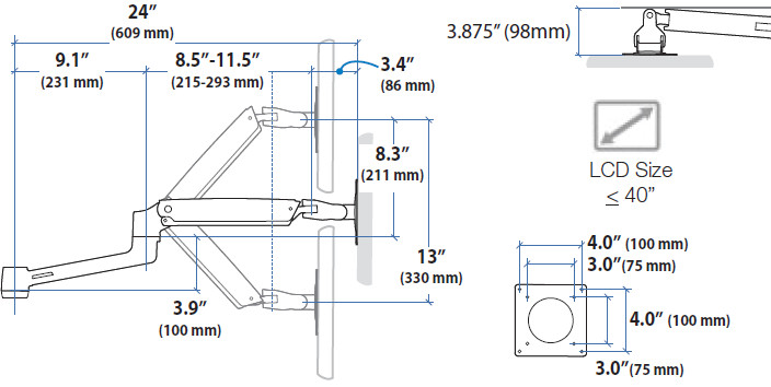 Technical Drawing for Ergotron 98-130-216 LX Arm, Extension and Collar Kit (white)
