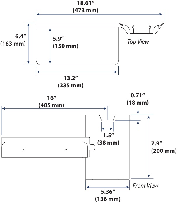 Technical Drawing for Ergotron 98-863-293 Utility Shelf for Wall Track (dark grey)