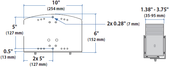 Technical Drawing for Ergotron 80-063-216 Small Vertical CPU Holder White