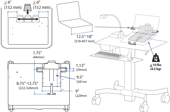Technical Drawing for Ergotron 97-585 TeachWell MDW Laptop Kit