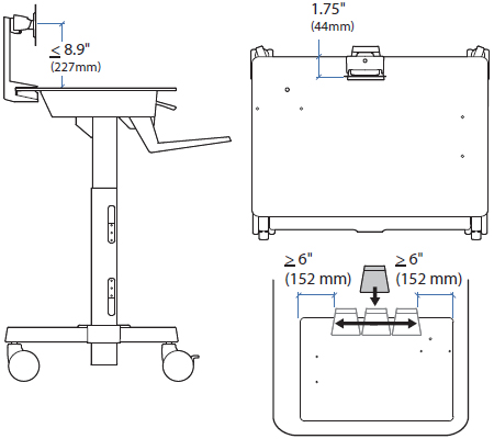 Technical Drawing for Ergotron TeachWell MDW LCD Kit
