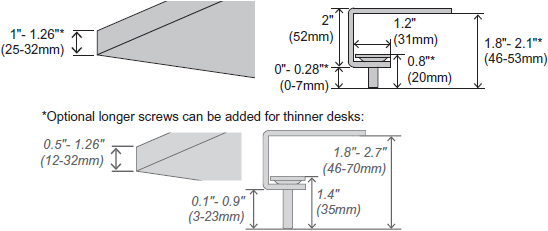 Technical Drawing for Ergotron 98-082 Under-Mount C-Clamp for LX Dual Arms