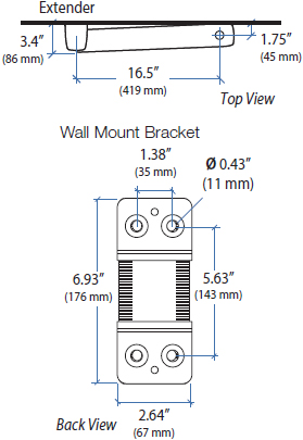 Technical Drawing for Ergotron 45-261-216 StyleView Sit-Stand Combo Extender