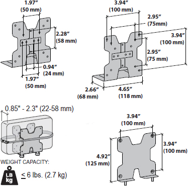 Technical Drawing for Ergotron 80-107-216 Thin Client Mount (white)