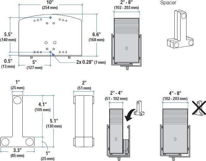 Technical Drawing for ergotron-97-468-216-vertical-universal-CPU-holder-drawing