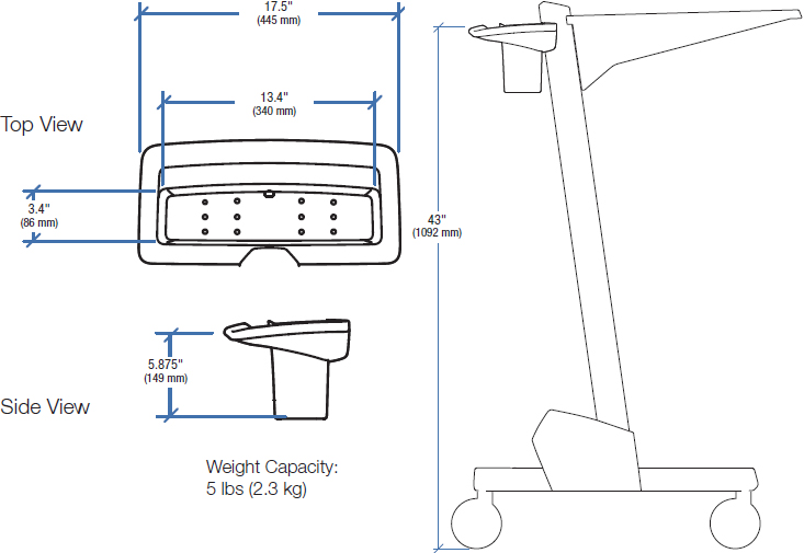 Technical Drawing for Ergotron 97-545 Neo-Flex Cart Basket and Handle Kit