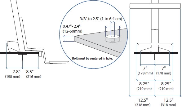 Technical Drawing for Ergotron 97-649-085 Grommet Mount for WorkFit-S