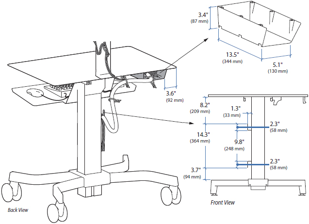Technical Drawing for Ergotron 97-667 WorkFit-PD Cable Management Box