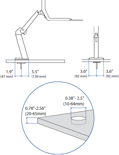 Technical Drawing for Ergotron 97-692 Grommet Mount for WorkFit-A