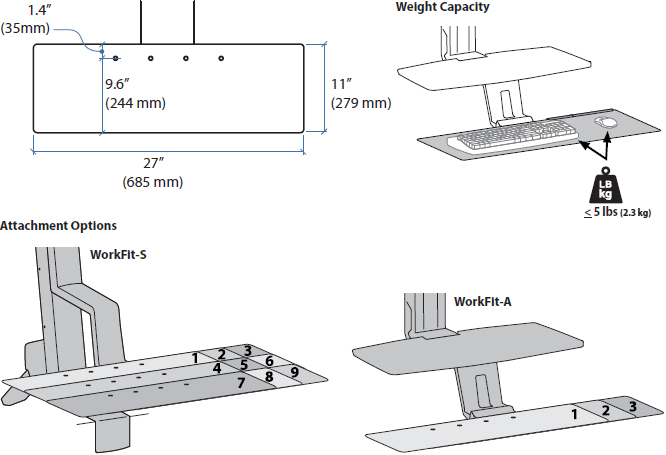 Technical Drawing for Ergotron 97-897 Deep Keyboard Tray for WorkFit