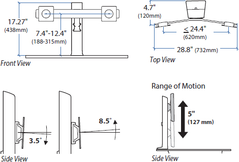 Technical Drawing for Ergotron 97-904 WorkFit Dual Monitor Kit