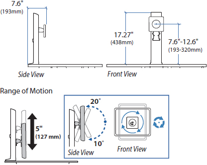 Technical Drawing for Ergotron 97-905 WorkFit Single LD Monitor Kit