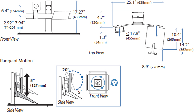 Technical Drawing for Ergotron 97-933-085 WorkFit Universal LCD and Laptop Kit