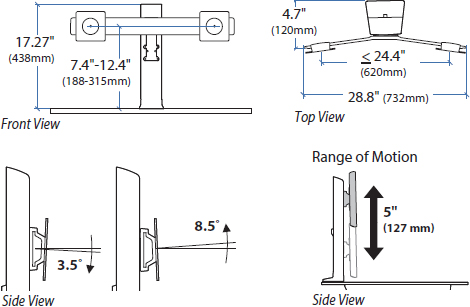 Technical Drawing for Ergotron 97-934-085 WorkFit Universal Dual Monitor Kit