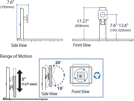 Technical Drawing for Ergotron 97-935-085 WorkFit Universal Single LD Monitor Kit