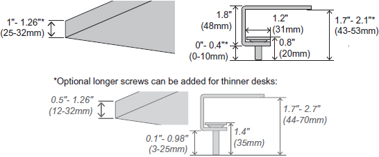 Technical Drawing for Ergotron 98-084 Under-Mount C-Clamp for MX Mini Arm