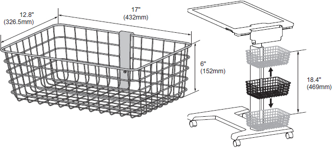 Technical Drawing for Ergotron 98-135-216 SV Large Wire Basket for SV Carts and eTable