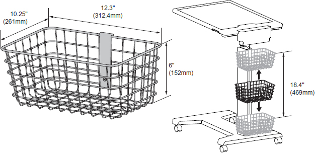 Technical Drawing for Ergotron 98-136-216 SV Small Wire Basket for SV Carts and eTable