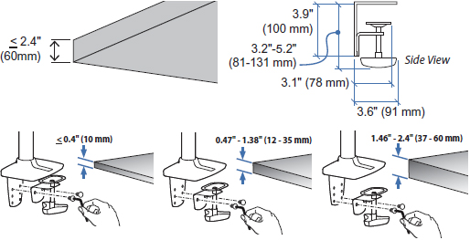 Technical Drawing for Ergotron 98-182 Two-Piece Clamp Kit for LX Single, Dual Direct Arms