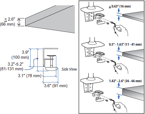 Technical Drawing for Ergotron 98-183 Two-Piece Clamp Kit