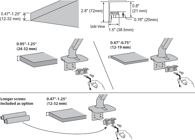 Technical Drawing for Ergotron 98-184 Two-Piece Clamp Kit for MXV Single Desk Mount Arm