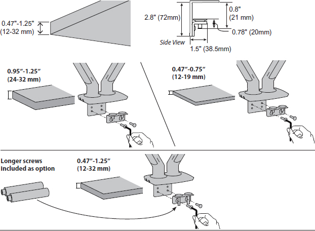 Technical Drawing for Ergotron 98-185 Two-Piece Clamp Kit for MXV Desk Dual Mount Arm