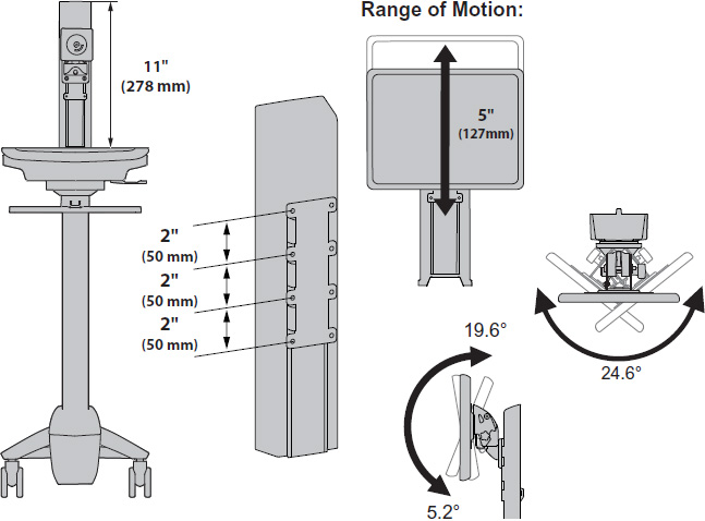 Technical drawing for Ergotron 98-088 StyleView HD Monitor Kit with Pivot