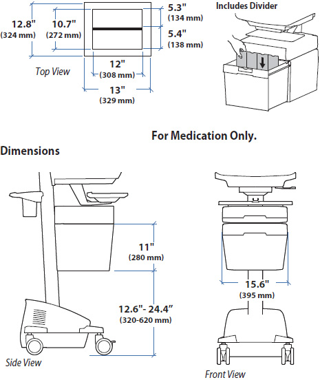 Technical Drawing for Ergotron 97-724 SV42 Envelope Drawer for StyleView Powered Cart
