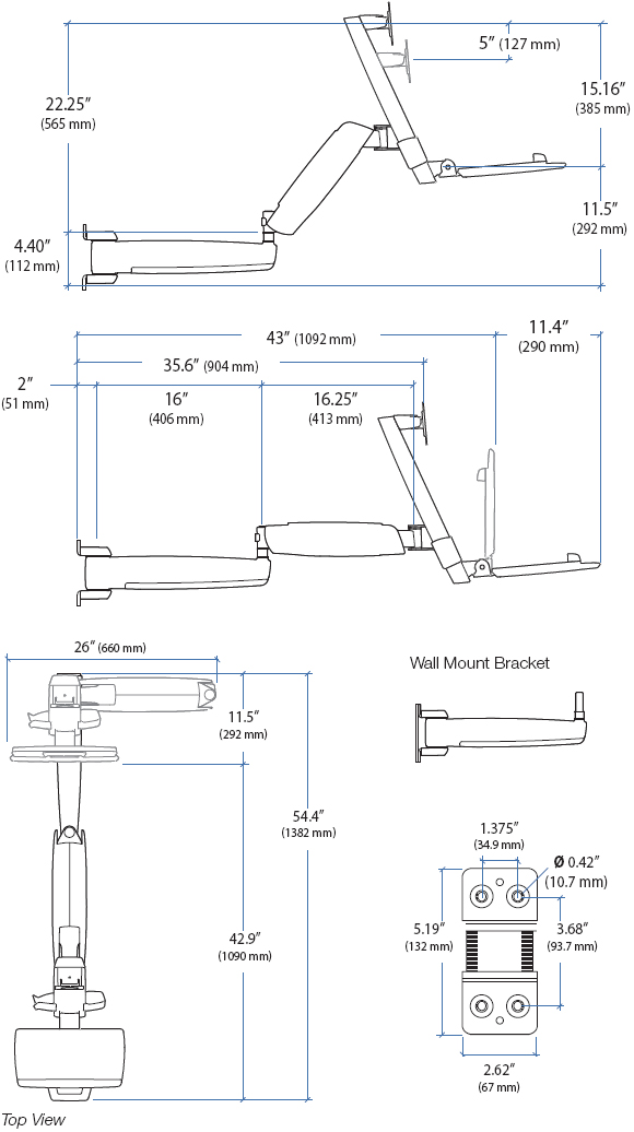 Technical Drawing for Ergotron 45-254-200 StyleView HD Extender