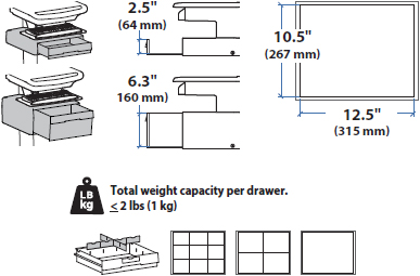 Technical Drawing for Ergotron 97-868 SV44 Primary Single Drawer for Laptop Cart