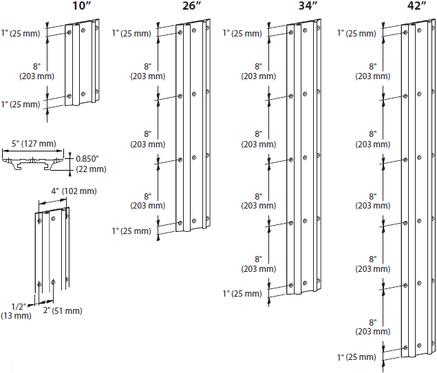 Technical Drawing for Ergotron 31-018-216 Wall Track 34