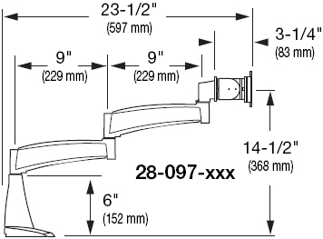 Ergotron 200 Series Desk Mount Monitor Arm Dimensional Diagram