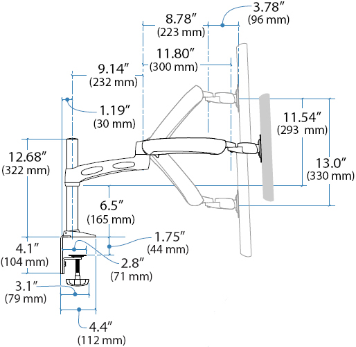 Ergotron 45-179-194 LX Desk Mount Dimensional Diagram