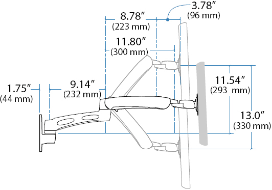 Dimensional Diagram for Ergotron LX Wall Mount Arm