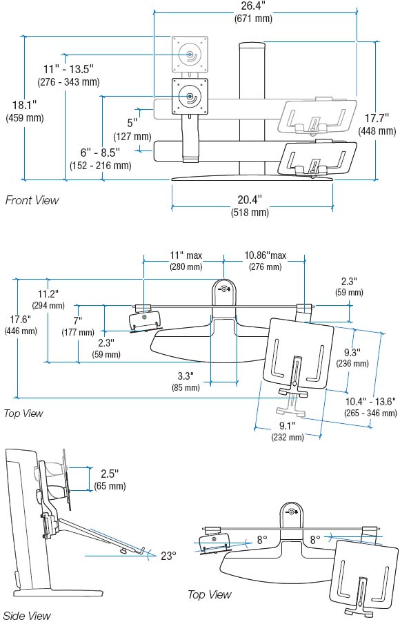 Technical Drawing for Ergotron 33-331-057 Neo-Flex Combo Lift Stand