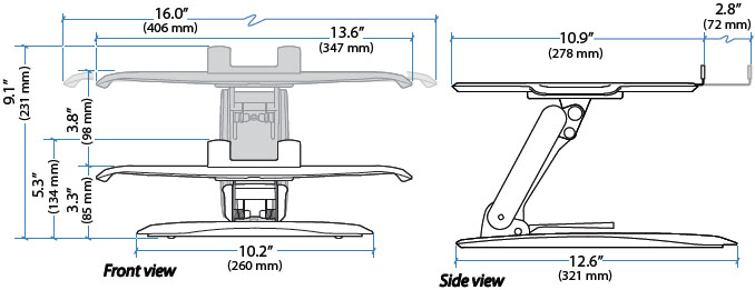 Technical drawing of Ergotron 33-334-085 Lift Stand