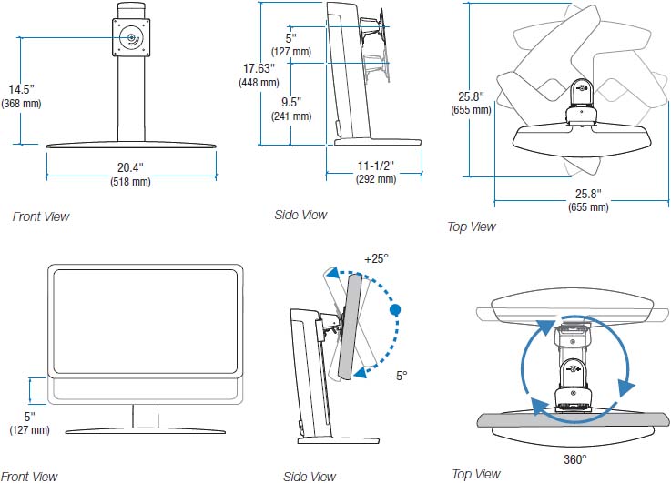 Technical drawing for Ergotron 33-329-085 Neo-Flex Widescreen Lift Stand