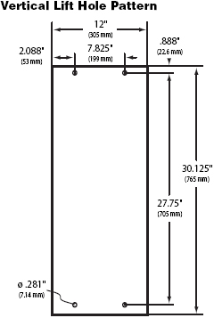 Dimensional Diagram for Slide-out Vertical Lift Hole Pattern