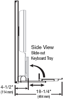 Dimensional Diagram for Slide-out Vertical Lift Keyboard Tray