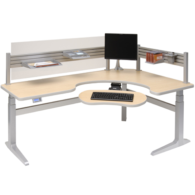 WorkRite Sierra Electric Offset Corner Left or Right Keyboard Cutout Height Adjustable Desks