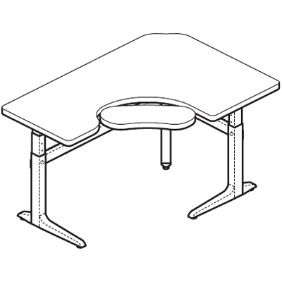 Workrite Sierra Pin Offset Corner 3 Legs Keyboard Cutout Left or Right (22-34