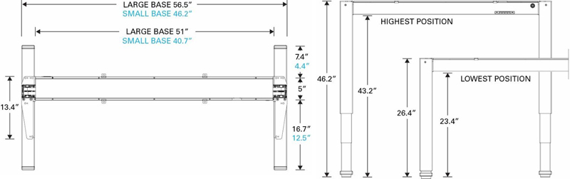 Technical Drawing for Humanscale FT Float Height Adjustable Sit-Stand Table