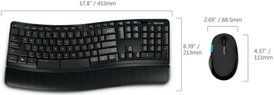 Technical Drawing for Microsoft L3V-00001 Sculpt Comfort Desktop Keyboard & Mouse