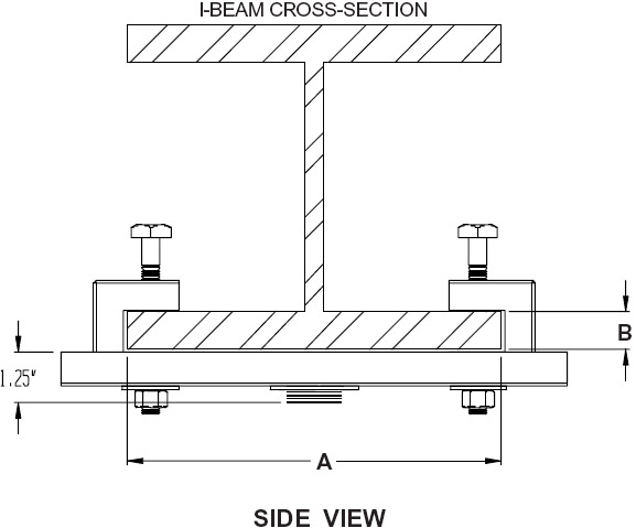 Technical drawing for 
Peerless ACC558 or ACC559 Single Monitor I-Beam Clamp