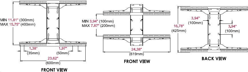 Technical drawing for 
Peerless MOD-UNL Large Universal Adapter Plate for 32-75