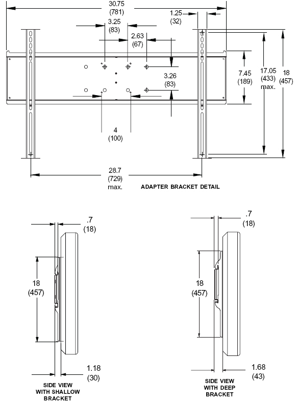Technical Drawings for Peerless PLP-UNLP Universal Adapter Bracket Plate