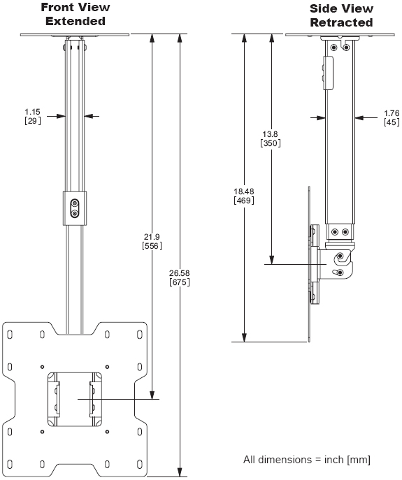 Technical Drawing for Peerless PC-932B LCD Ceiling Mount for 15"- 37" Screens