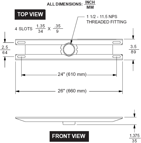 Technical drawing for Peerless ACC309 Wall Mount Video Conferencing Shelf