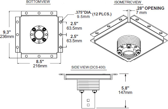 Technical drawing for 
Peerless DCS400 Multi-Display Heavy Duty Ceiling Plate